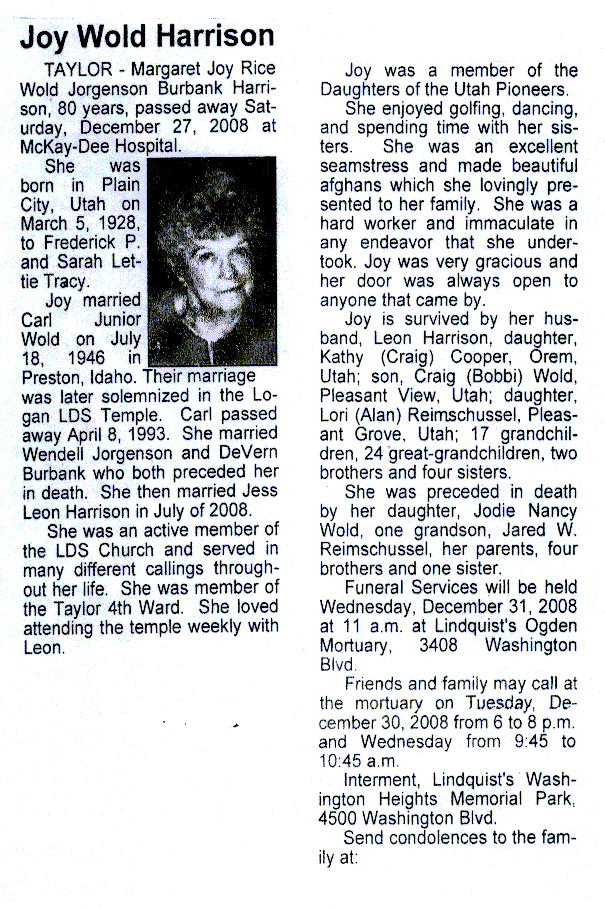 Margaret Joy Rice Wold Jorgenson Burbank Harrison obit