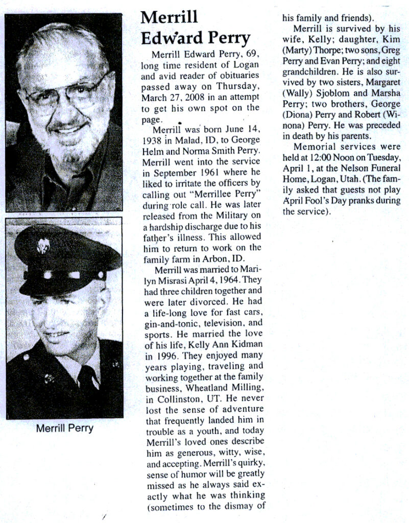 Merrill Edward Perry obit