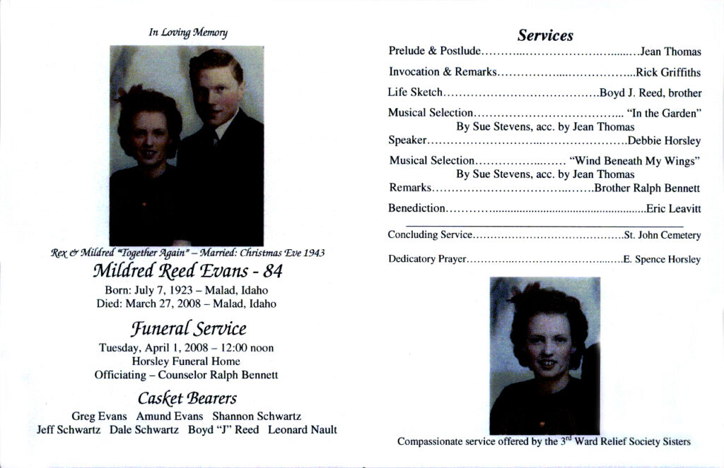 Mildred Reed Evans program