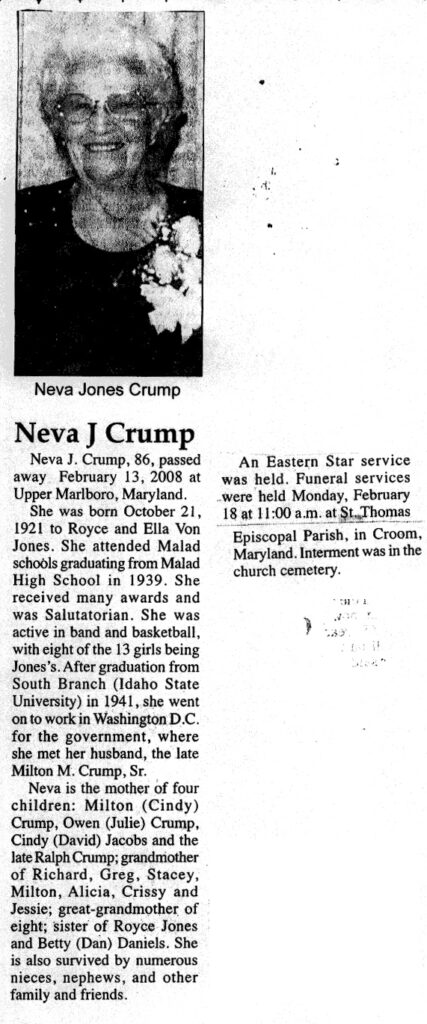 Neva J Crump obit