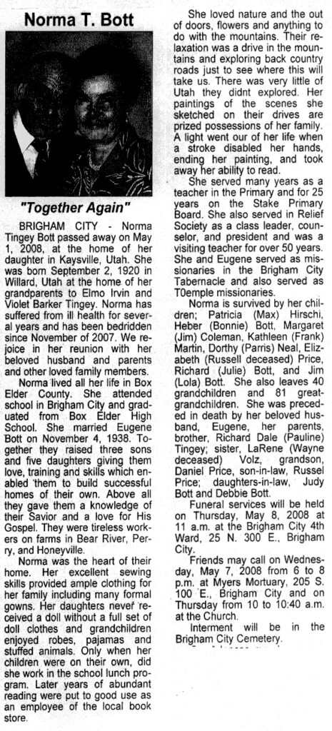 Norma Tingey Bott obit