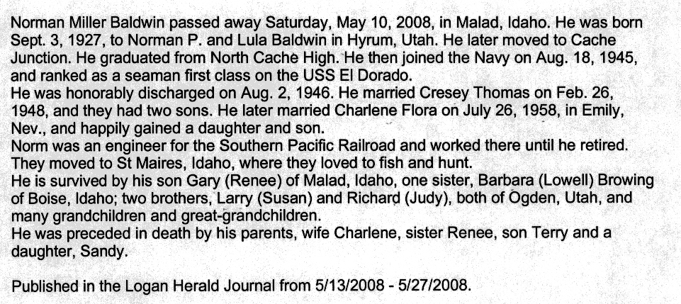 Norman Miller Baldwin obit