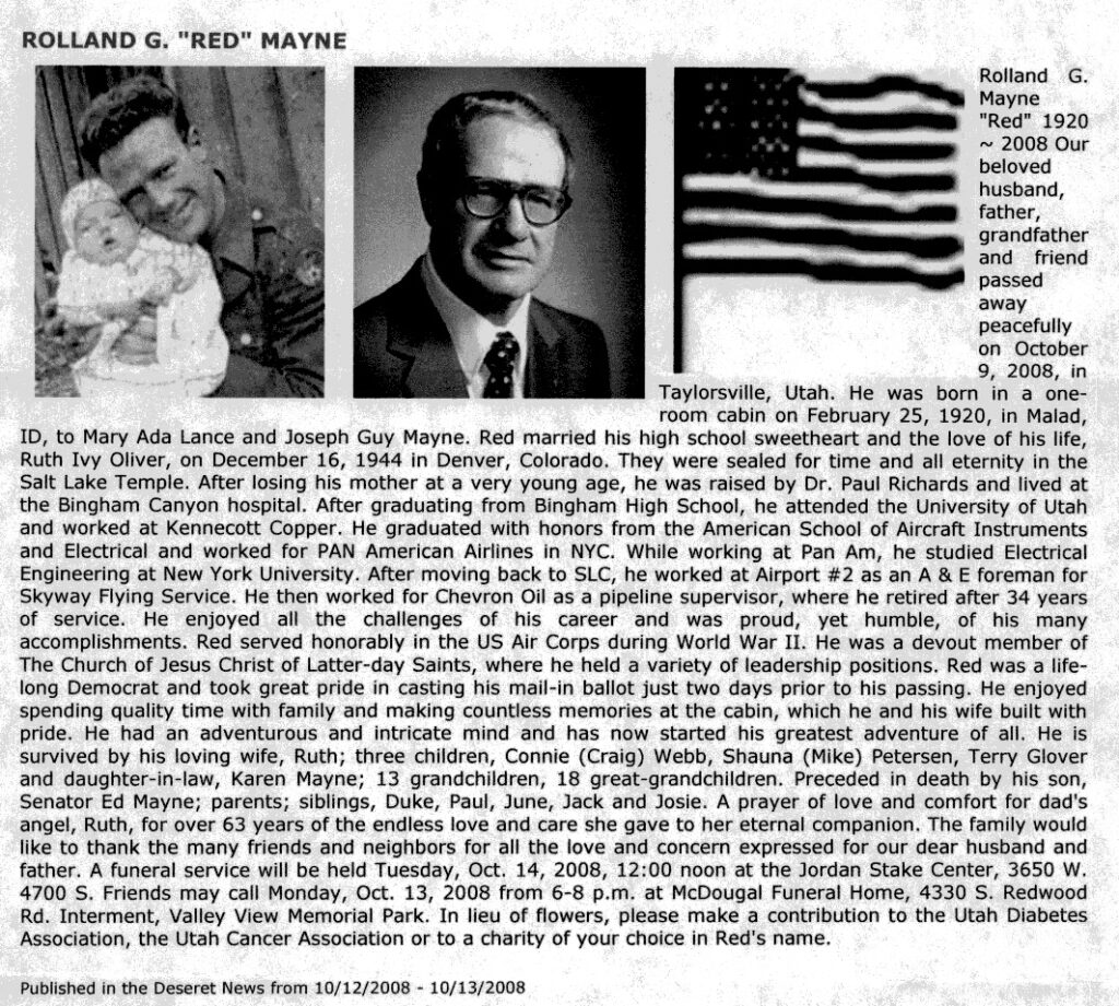 Rolland G (Red) Mayne obit