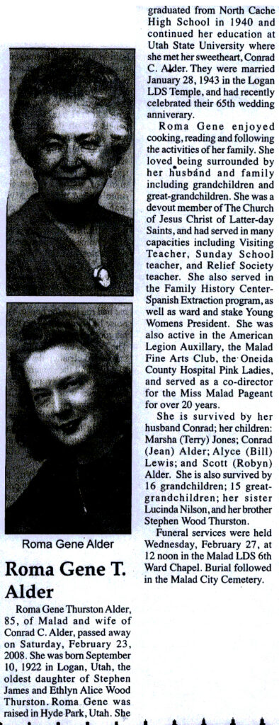 Roma Gene Thurston Alder obit