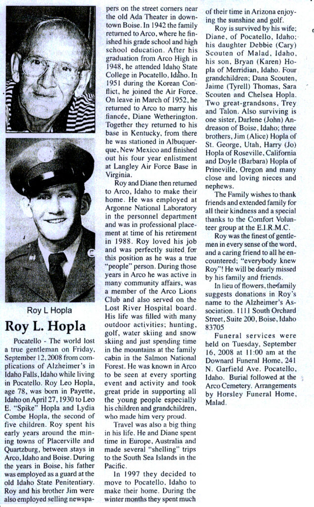 Roy Leo Hopla obit