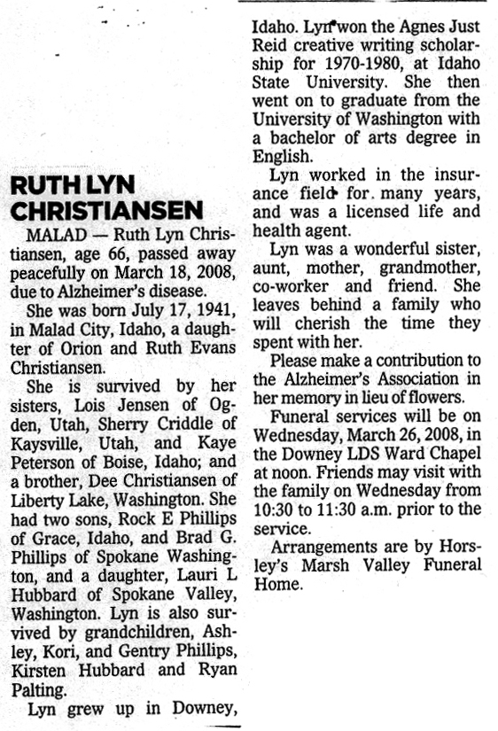 Ruthlyn Christiansen obit