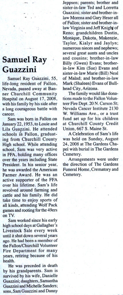 Samuel Ray Guazzini obit