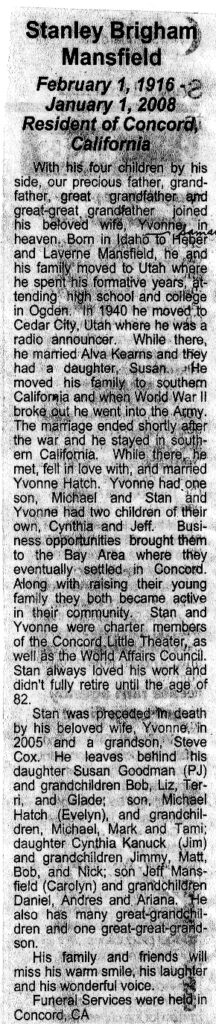 Stanley Brigham Mansfield obit