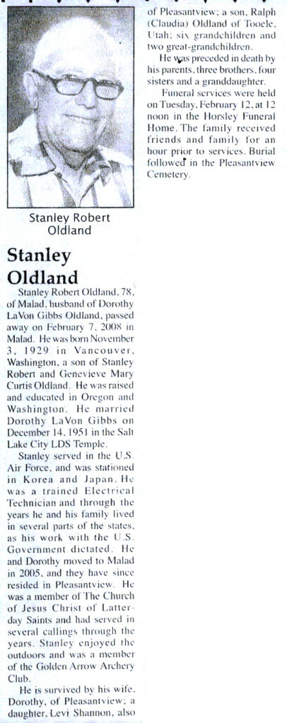Stanley Robert Oldland obit