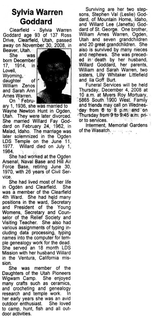 Sylvia Warren Goddard obit