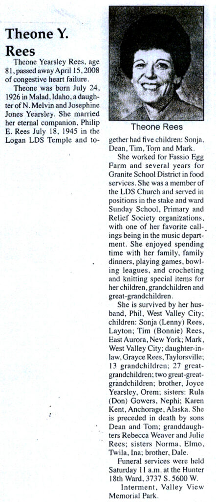 Theone Yearsley Rees obit