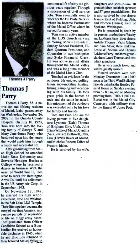 Thomas J Parry obit