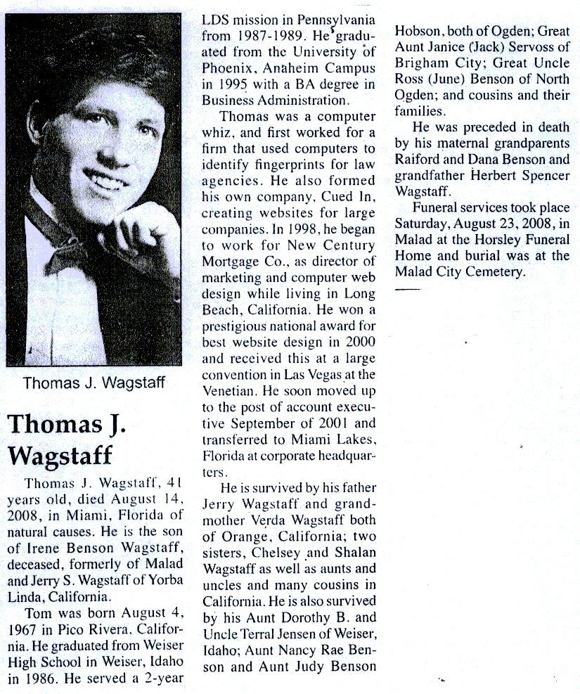 Thomas J Wagstaff obit