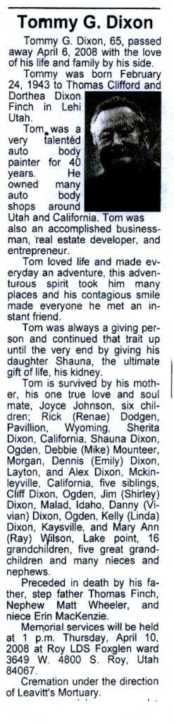 Tommy G Dixon obit