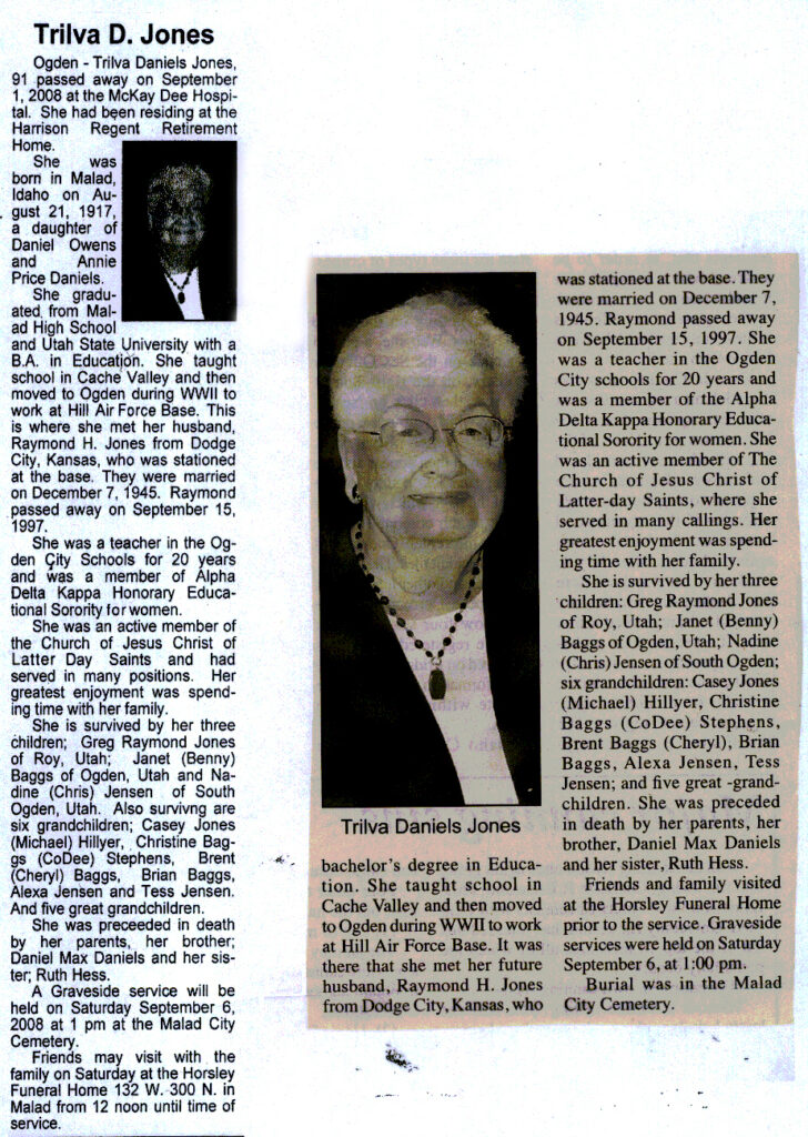 Trilva Daniels Jones obit