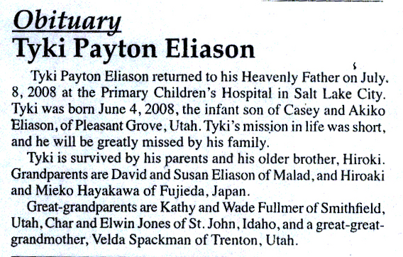 Tyki Payton Eliason obit
