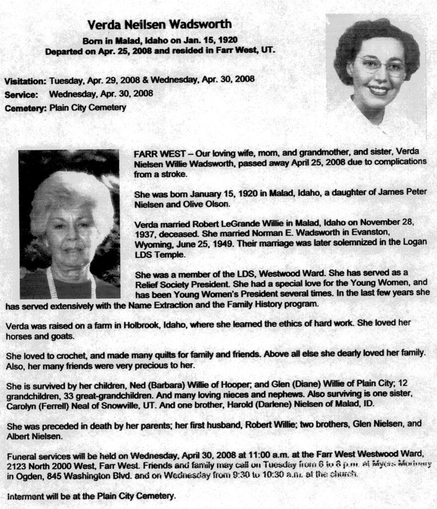 Verda Nielsen Wadsworth obit