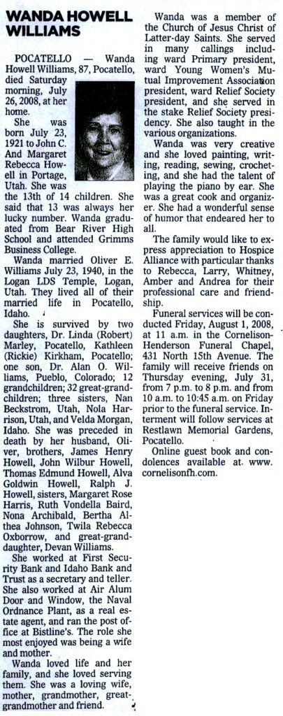 Wanda Howell Williams obit