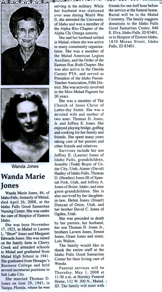 Wanda Marie Jones obit
