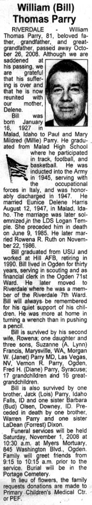 William (Bill) Thomas Parry obit