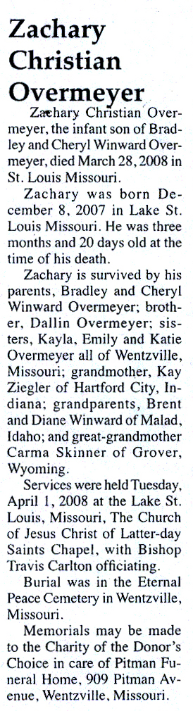 Zachary Christian Overmeyer obit