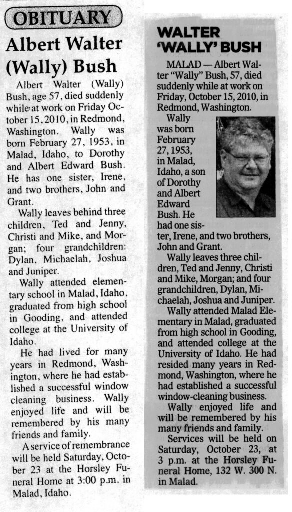 Albert Walter (Wally) Bush obit