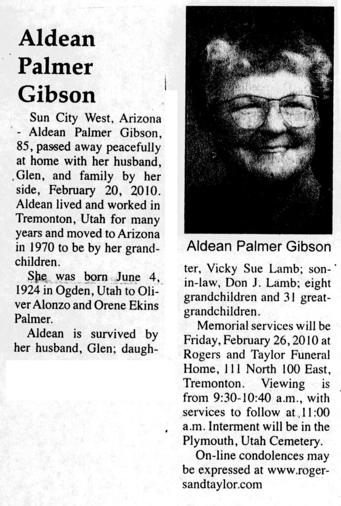 Aldean Palmer Gibson obit