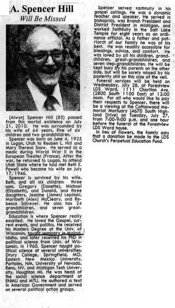 Alwyn Spencer Hill obit