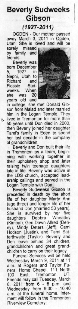 Beverly Sudweeks Gibson obit