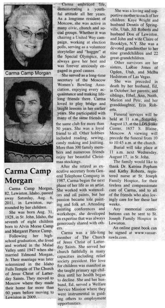 Carma Camp Morgan obit