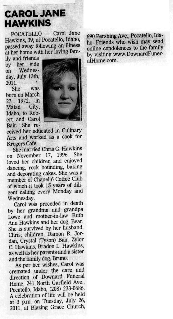 Carol Jane Hawkins obit