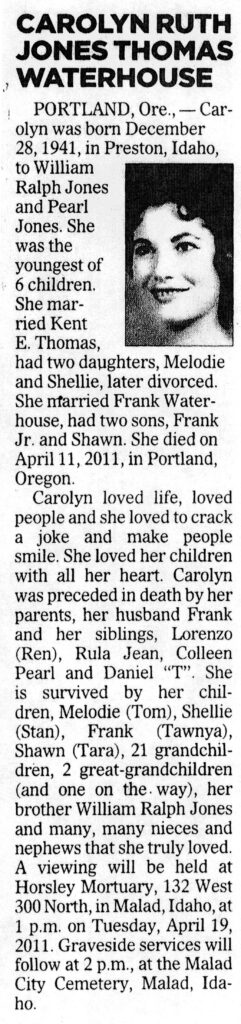 Carolyn Ruth Jones Thomas Waterhouse obit