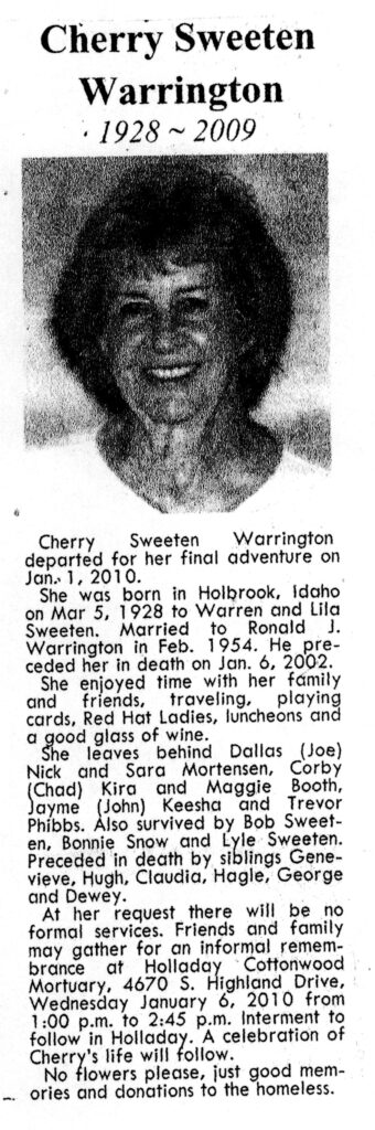 Cherry Sweeten Warrington obit