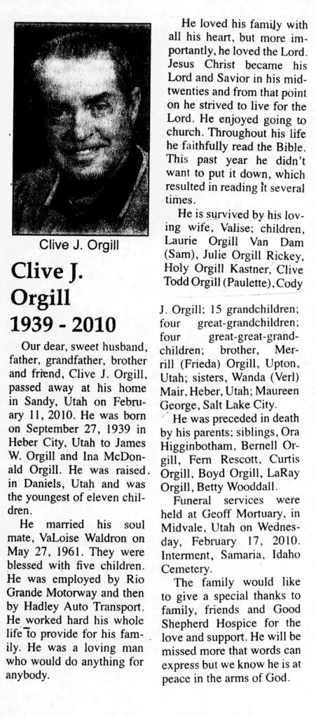 Clive J Orgill obit