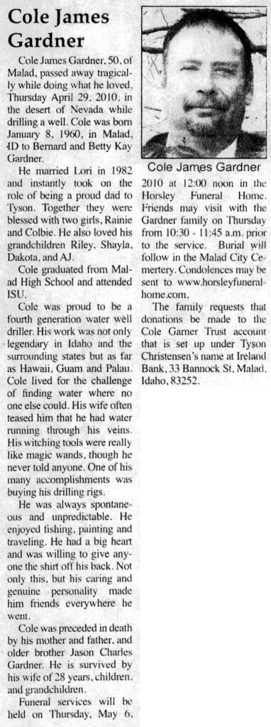 Cole James Gardner obit