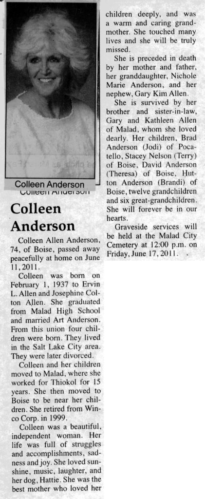 Colleen Allen Anderson obit