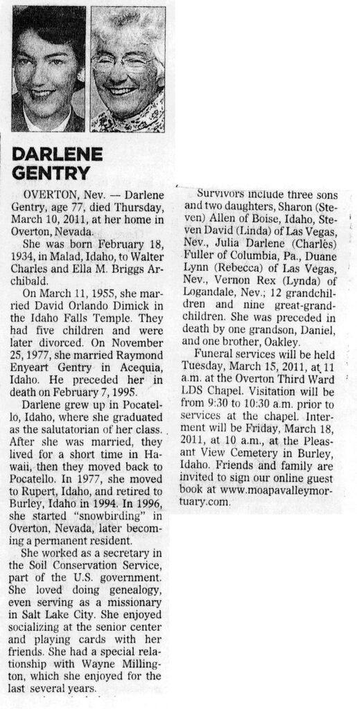Darlene Gentry obit