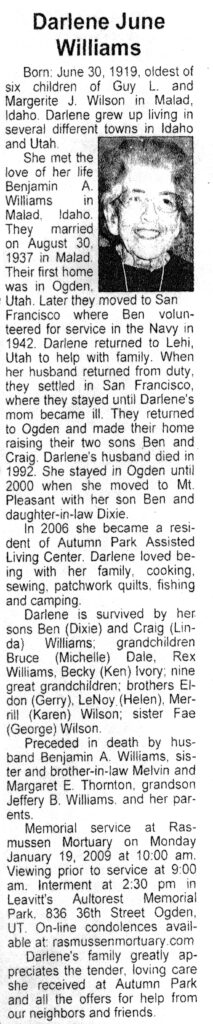 Darlene June Williams obit
