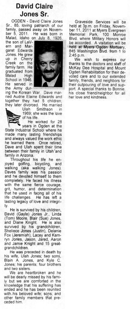 David Claire Jones Sr obit