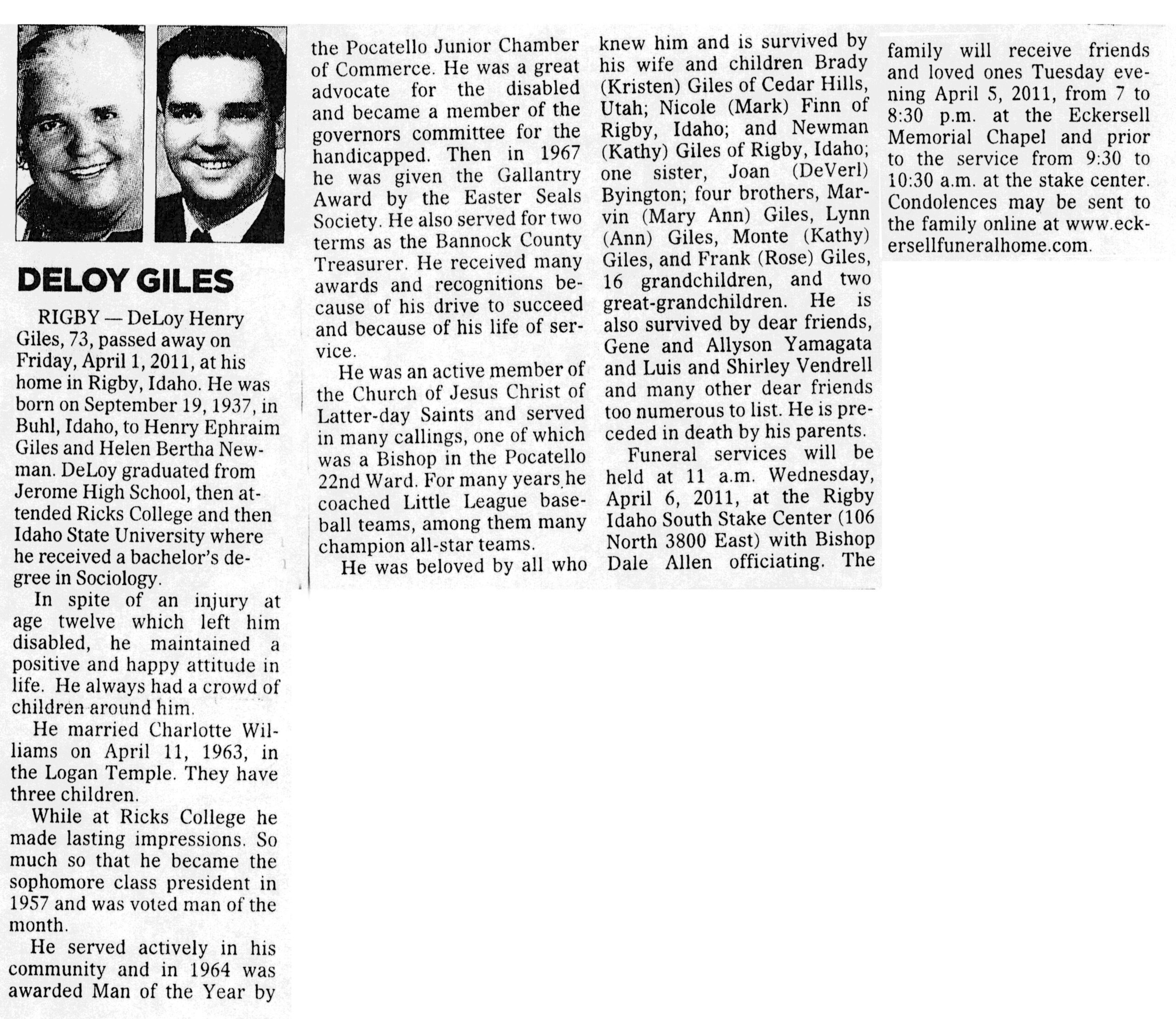 DeLoy Henry Giles obit