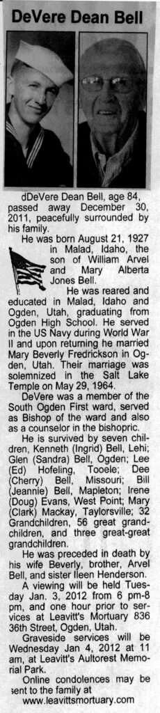 DeVere Dean Bell obit