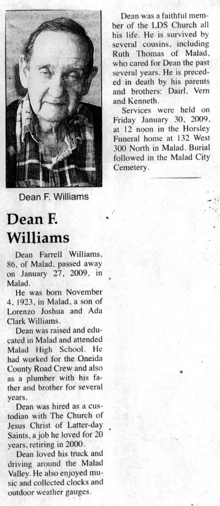 Dean Farrell Williams obit