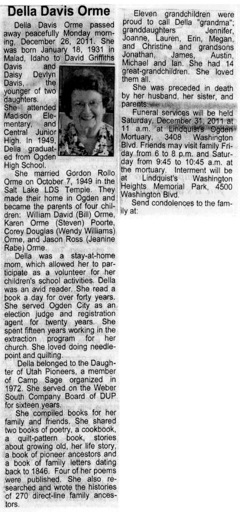 Della Davis Orme obit