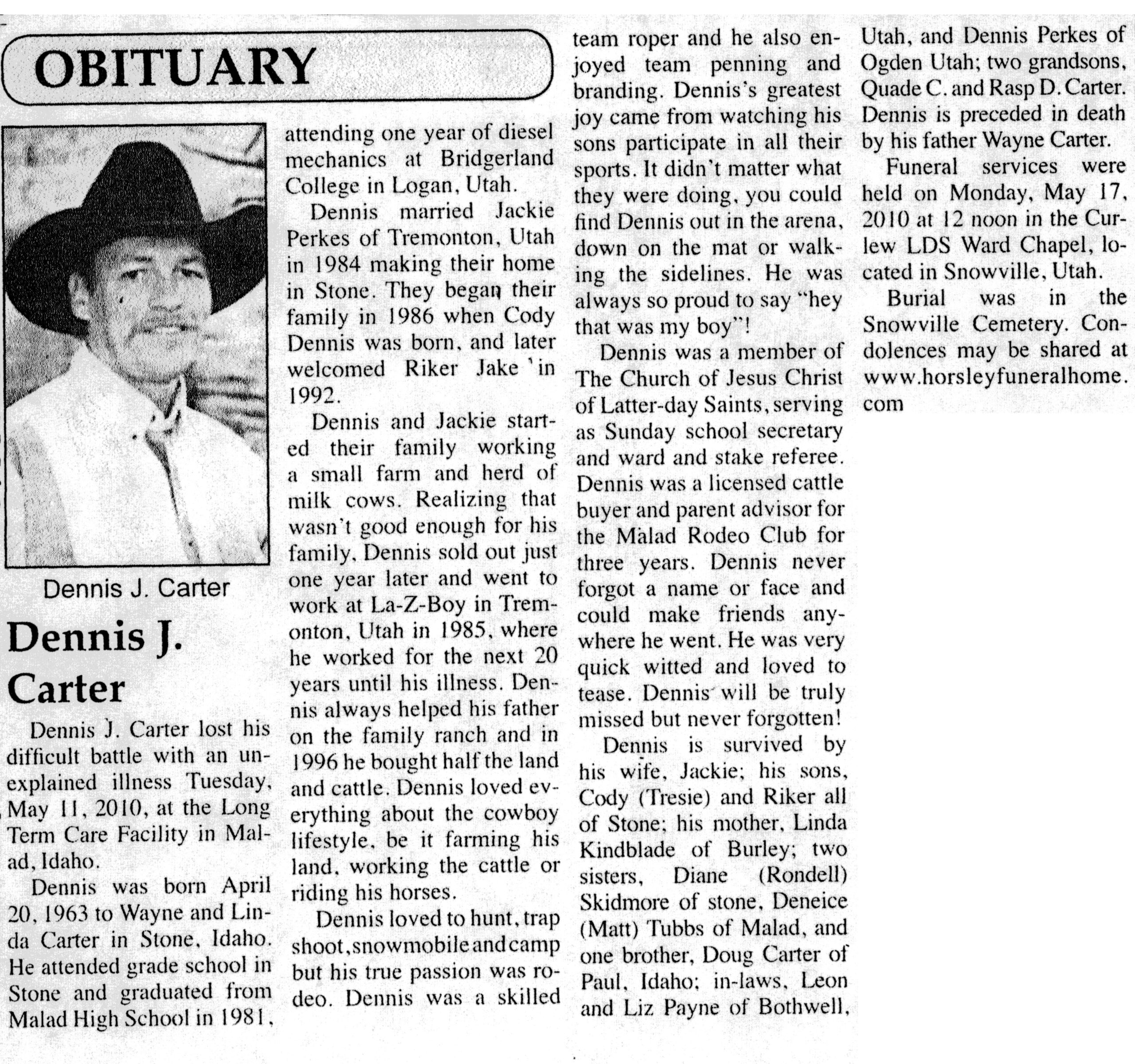 Dennis J Carter obit