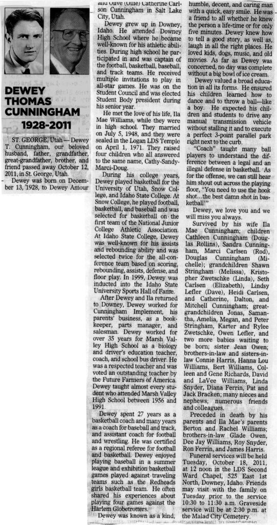 Dewey Thomas Cunningham obit