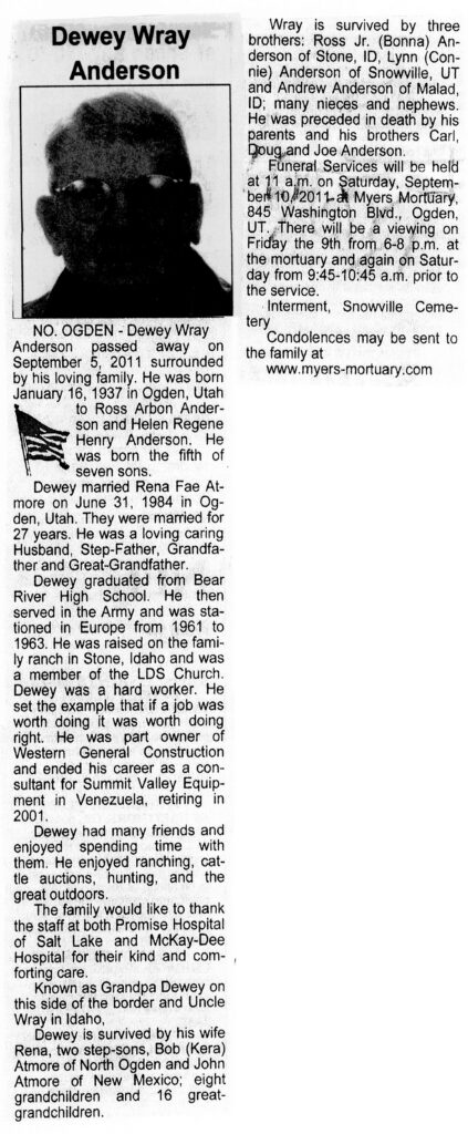 Dewey Wray Anderson obit