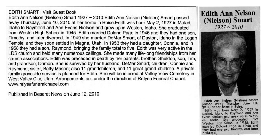 Edith Ann Nelson (Nielson) Smart obit
