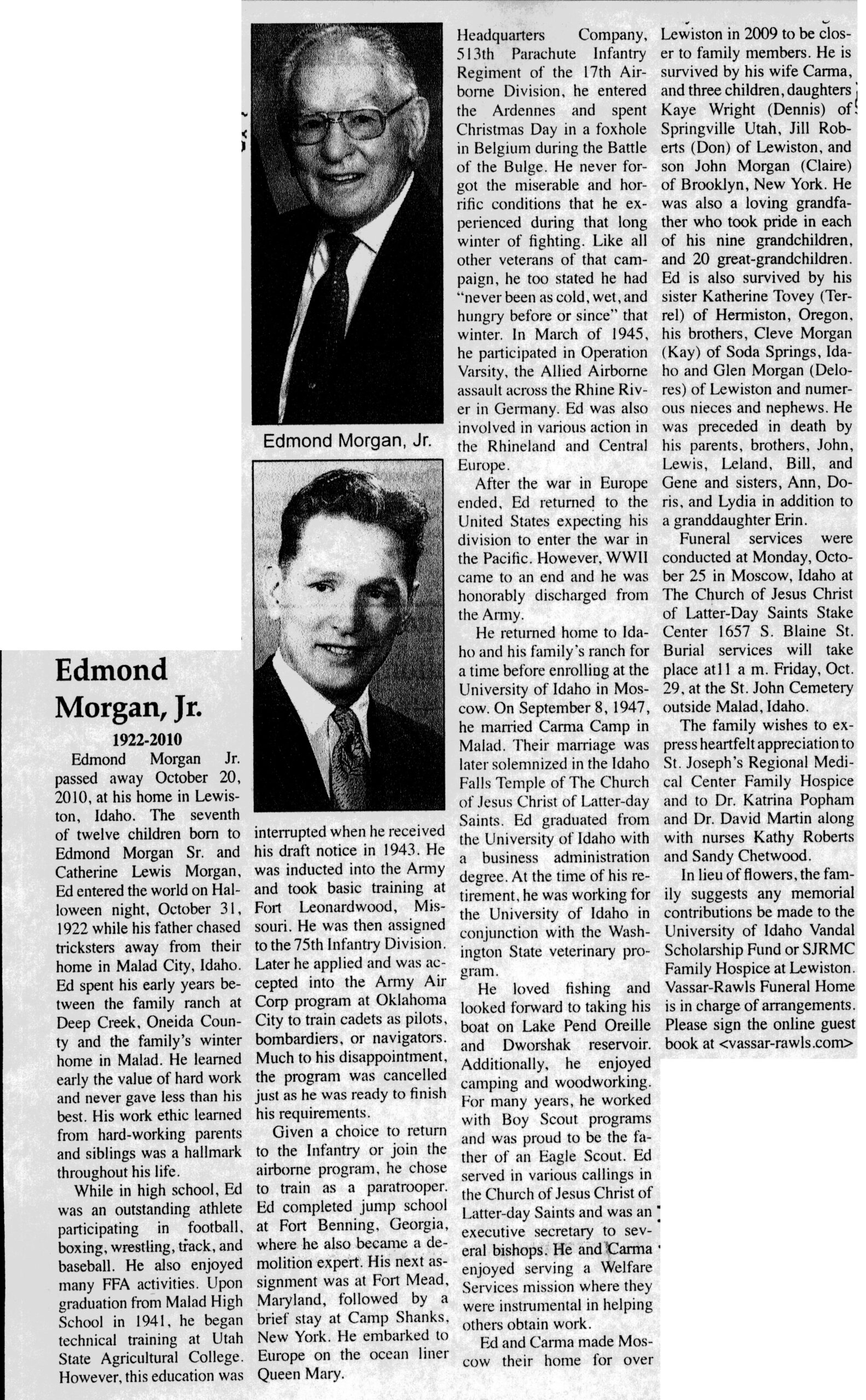 Edmond Morgan Jr obit