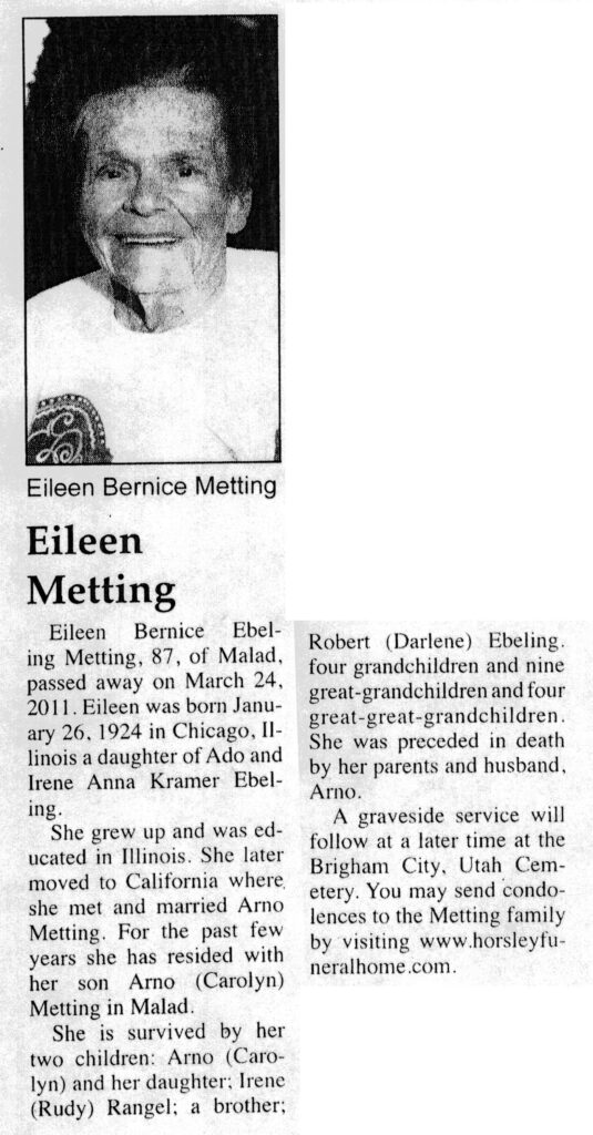 Eileen Bernice Ebeling Metting obit