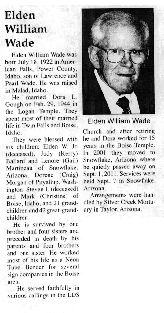 Elden William Wade obit